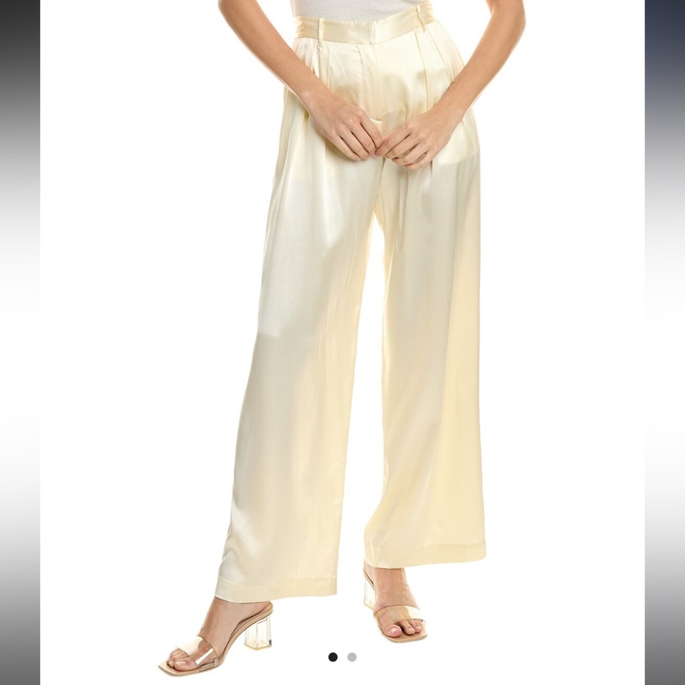 LoveShackFancy Womens Ivory High Rise Silk Wide Leg Pants Trousers NWT
